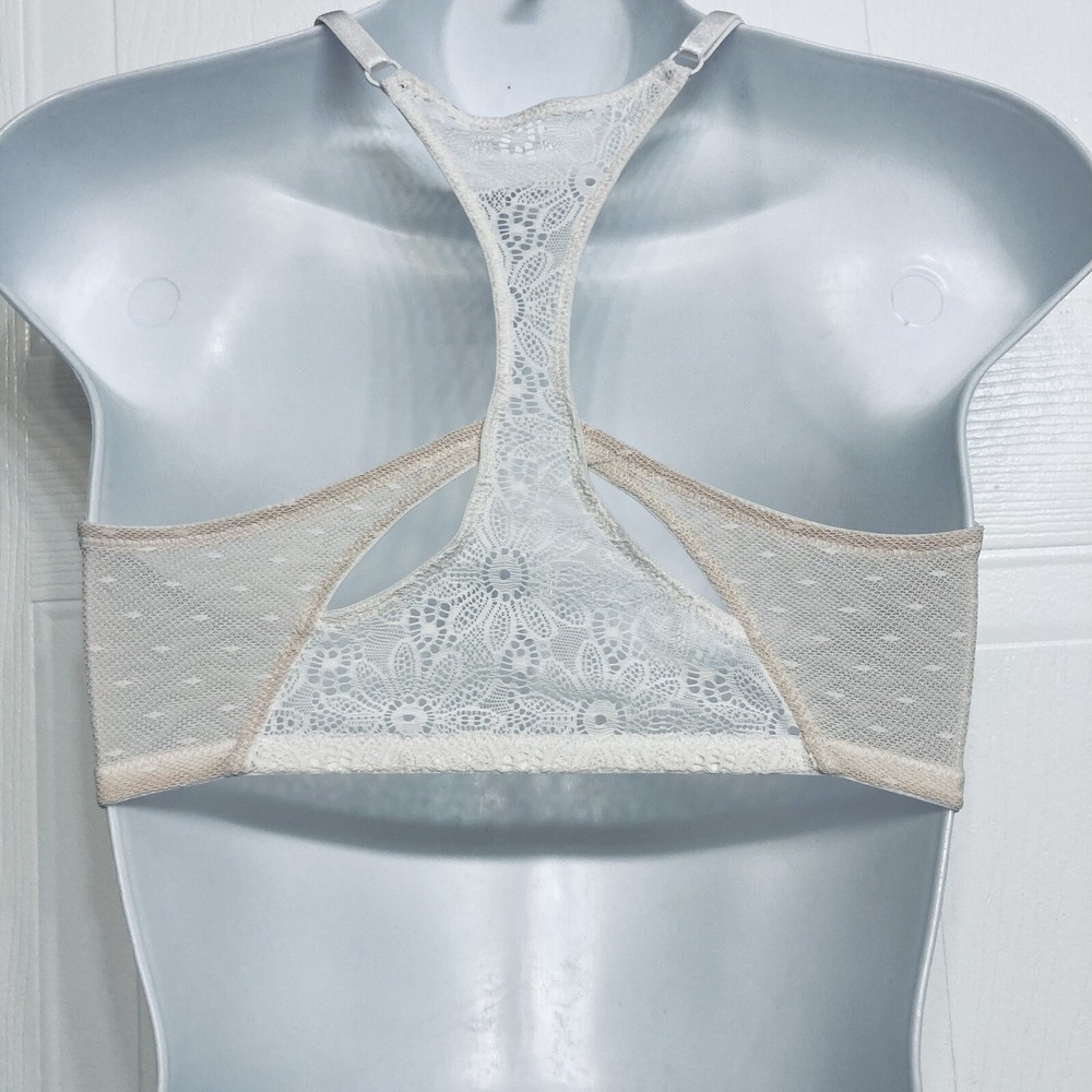 Victoria's Secret Lace Unlined Demi Bra Size 32DD Ivory Strappy Racerback NEW - Picture 4 of 12